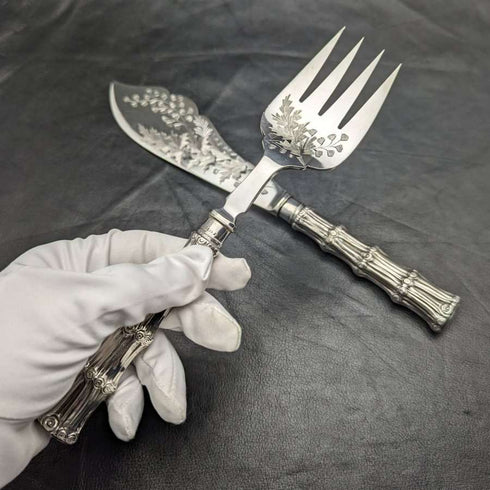 1900 年左右英國古董銀盤魚服務器套裝