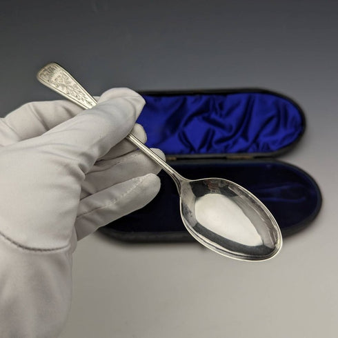 1894年 英国アンティーク 純銀製スプーン 細密彫刻 ケース入