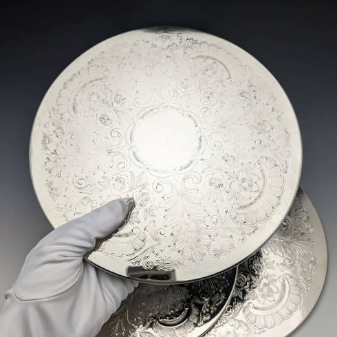 英国ヴィンテージ シルバープレート製 テーブルマット 大小2x2セット