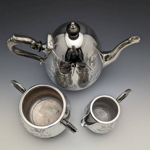 English vintage plate pewter 3-piece teapot set
