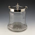 British vintage cut glass biscuit barrel silver plate lid 917g