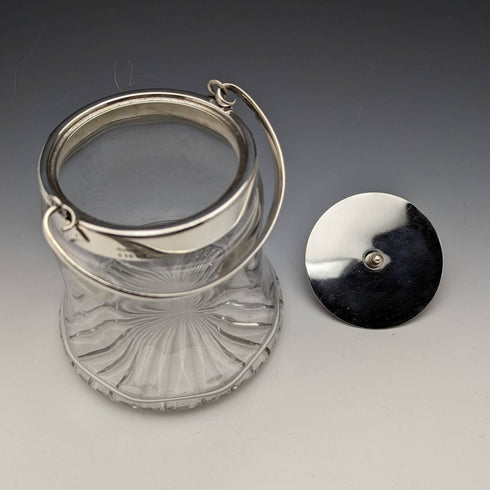 British vintage cut glass biscuit barrel silver plate lid 917g