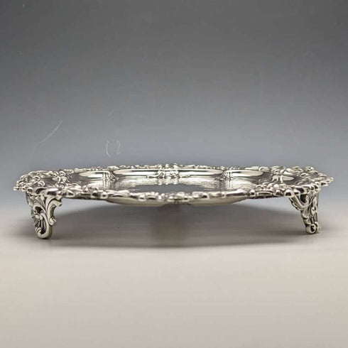 1899年 英国アンティーク 純銀製サルヴァ カードトレイ 直径21.5cm 400g Barker Bros