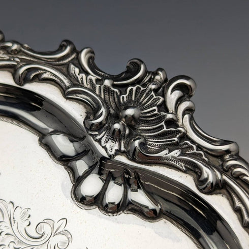 1899 British Antique Sterling Silver Salva Card Tray Diameter 21.5cm 400g Barker Bros