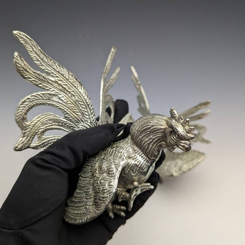 英國復古錫製雞雕像一對