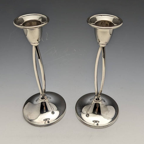 British vintage silver plate candle stand candlestick pair