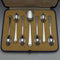 Set de 6 cucharillas de té y pala para azúcar de plata de ley (925) vintage británica de 1937, en estuche, Mappin & Webb