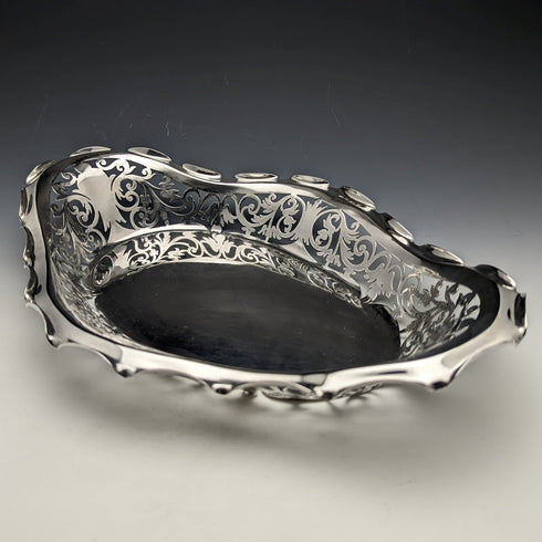1903 British Antique Pure Silver (925 Silver) Fine Earrings Dish Basket 336g Williams Birmingham