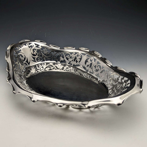 Cesta decorativa de plata de ley (925) con filigrana, antigüedad británica de 1903, 336 g, Williams, Birmingham
