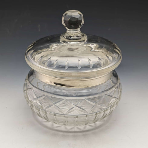 1929 British Vintage Sterling Silver Decorated Cut Glass Jar 351g BM & Co