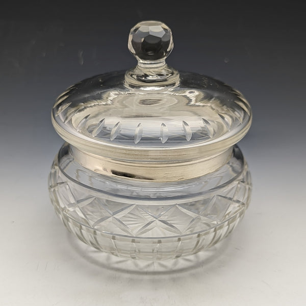 1929年 英国ヴィンテージ 純銀装飾 カットグラスジャー 351g B M & Co