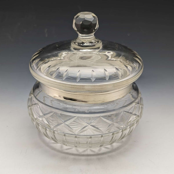 1929 British Vintage Sterling Silver Decorated Cut Glass Jar 351g BM & Co