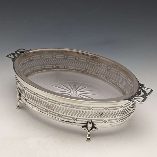 1926年 英国维多利亚时代复古纯银与玻璃内胆黄油碟 163g Walker & Hall