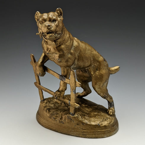 1900 年古董青銅懷錶架比特犬雕像