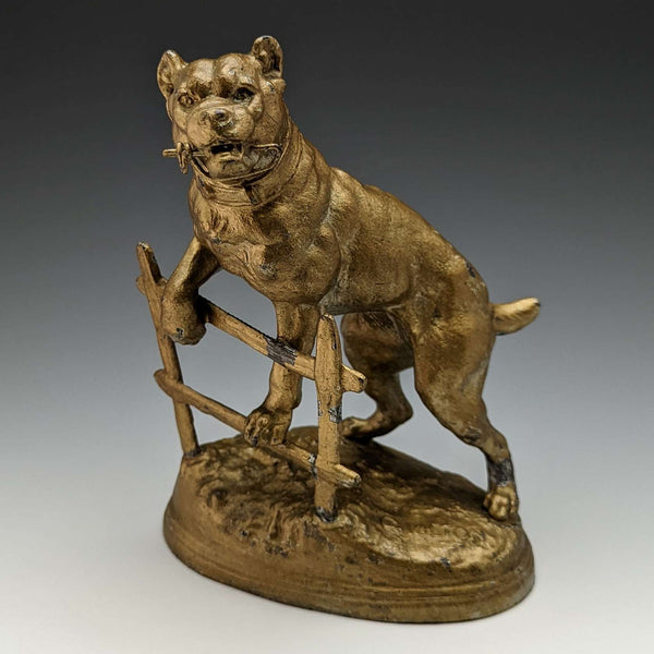 1900 年古董青銅懷錶架比特犬雕像
