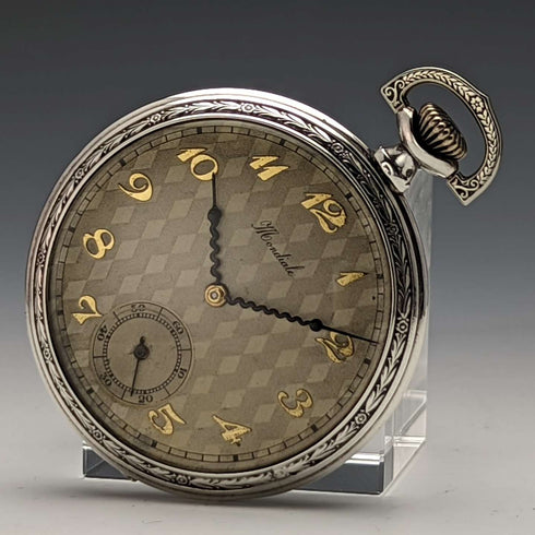 Reloj de bolsillo antiguo MONDIALE, caja de plata, esfera abierta, en buen estado de funcionamiento