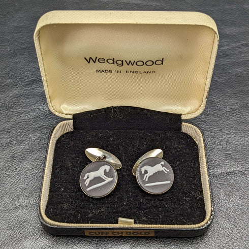 英國復古 Wedgwood 馬浮雕純銀袖扣盒裝