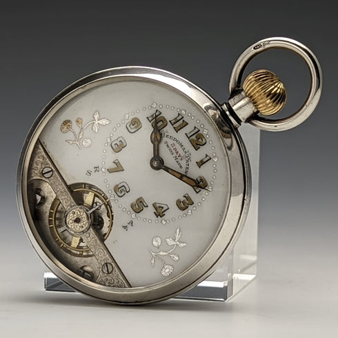 【Reacondicionado】Reloj de bolsillo antiguo Hebdomas de 8 días de cuerda de 1918, caja de plata pura