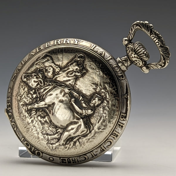 Antique Swiss made unsigned pocket watch with bull sculpture case works well