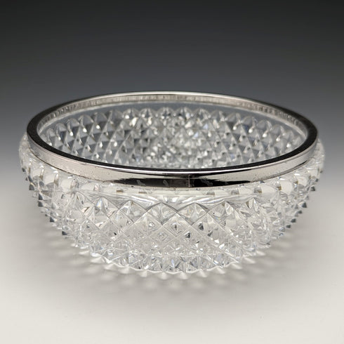 German Vintage Cut Glass Bowl with Sterling Silver Rim Decoration Diameter 18cm Emil Herman