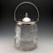 Barril para galletas vintage inglés de cristal tallado, circa 1930, con tapa de plata chapada, 1048 g