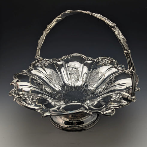 英國古董銀盤大籃子操作手柄 836 克