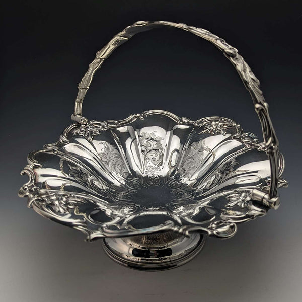 British Antique Silver Plate Large Basket Operating Handle 836g