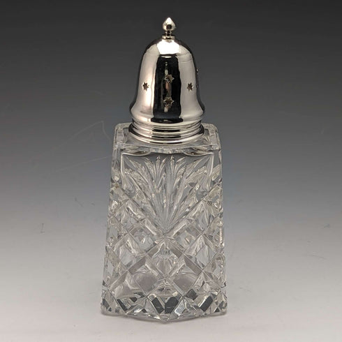 1972 British Vintage Cut Glass Seasoning Container Sterling Silver Lid 320g