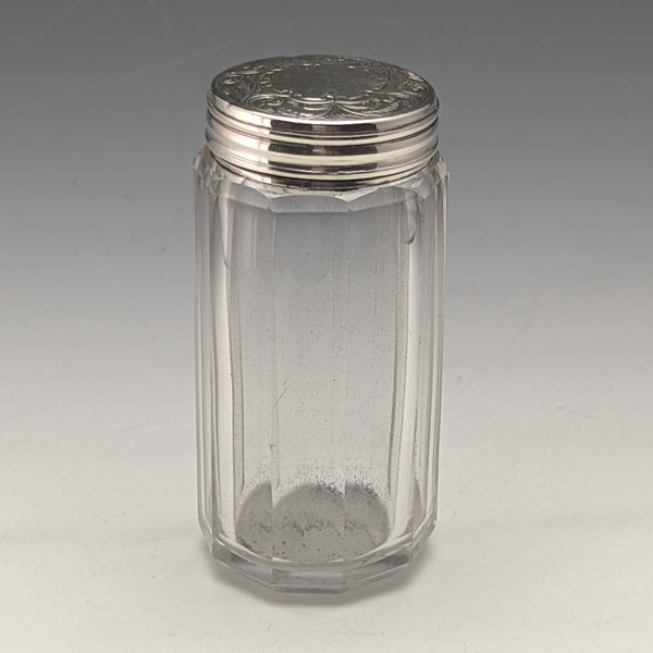 1882 British Antique Small Glass Bottle Pure Silver Lid 110g