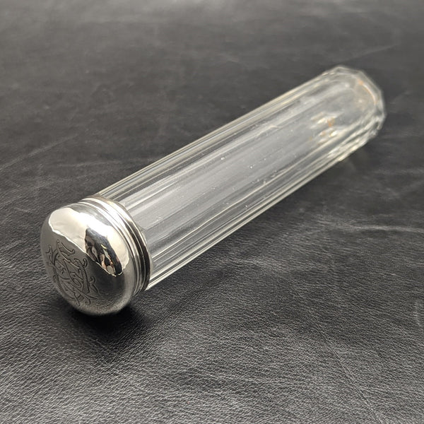 1927 British Vintage Oblong Glass Bottle Pure Silver Lid 110g