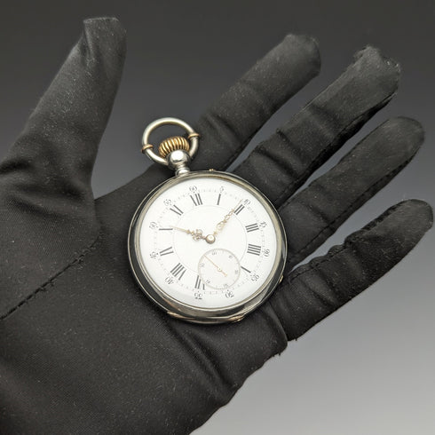 フランス製 アンティーク 無銘 懐中時計 銀側オープンフェース 動作良好