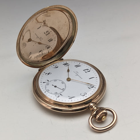 Around 1913 Antique Longines pocket watch gold plated hunter case Cal19.74N works well