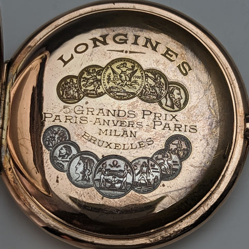 Around 1913 Antique Longines pocket watch gold plated hunter case Cal19.74N works well