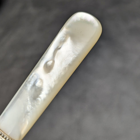 1930年 英国ヴィンテージ 白蝶貝ハンドル デザートカトラリーセット 6x2 レザーケース入