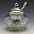 British antique cut glass jam pot silver plate lid & spoon