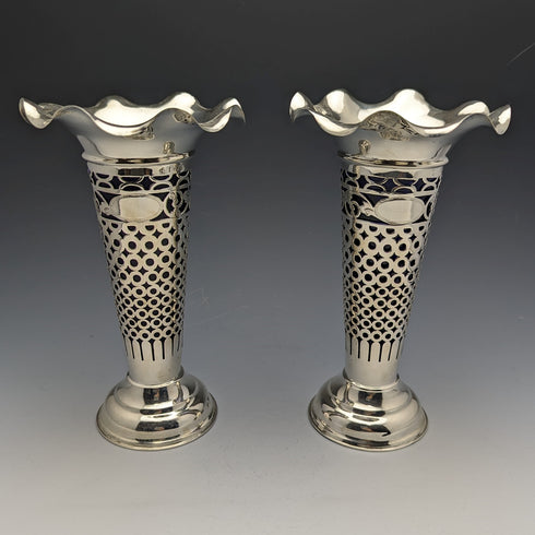 1906 年英國古董純銀大花瓶對鈷內