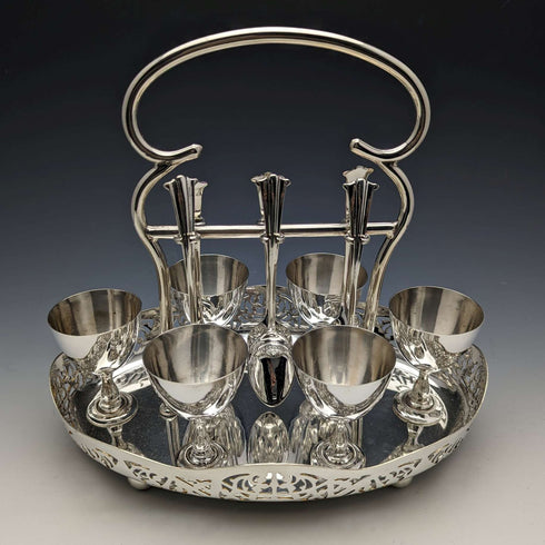 British antique silver plated egg stand set of 6 with rack