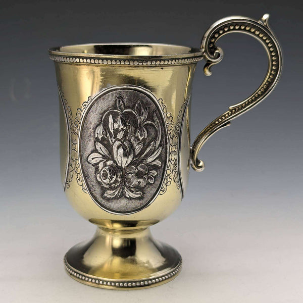 1867 年英國古董純銀金色裝飾花卉雕刻馬克杯 150 克