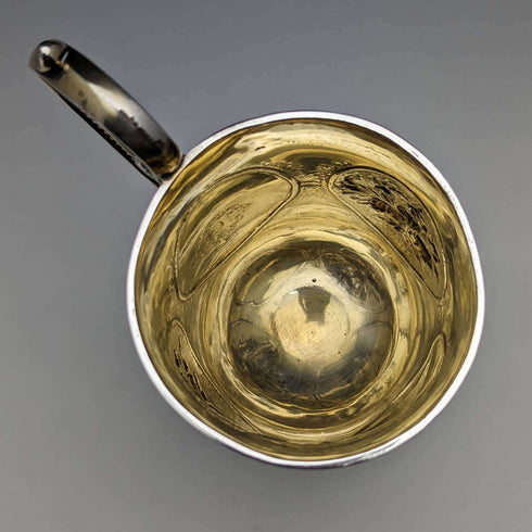 1867年 英国アンティーク 純銀ゴールド装飾 花彫刻マグカップ 150g