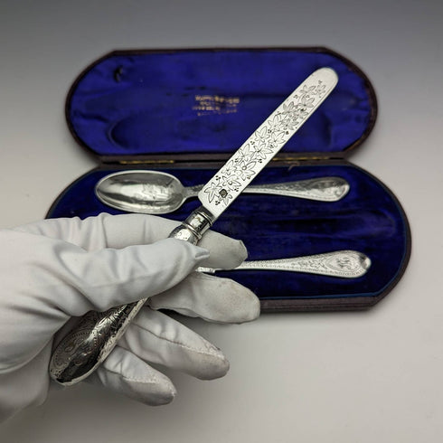 1870年頃 英国アンティーク 純銀製クリスニングカトラリーセット BOX入り MAPPIN BROTHERS