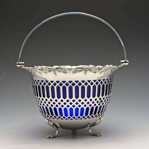 British Vintage Blue Inner Silver Plated Basket