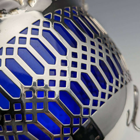 British Vintage Blue Inner Silver Plated Basket