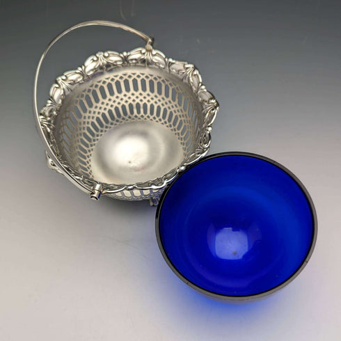 British Vintage Blue Inner Silver Plated Basket