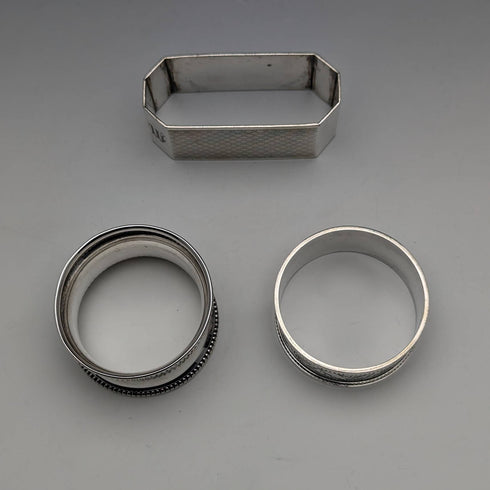 1900 年代早期英國古董純銀餐巾環 3 件混裝