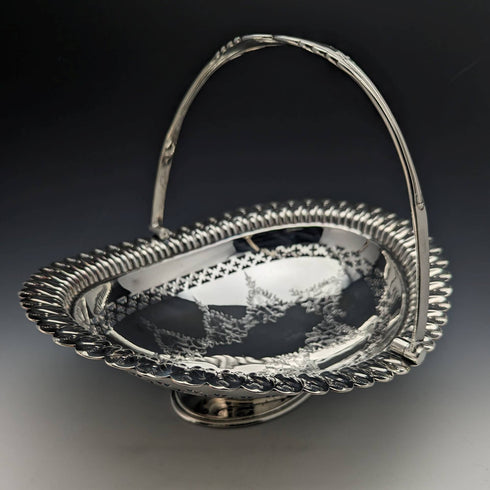 1902年 英国アンティーク シルバープレート製 大型バスケット Walker and Hall