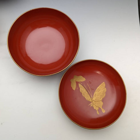 Antigüedad japonesa, periodo Meiji, Kioto, cuencos para sopa con tapa de laca, set de 5 piezas