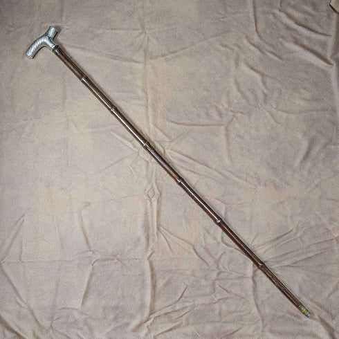 1890 British Antique Men's Walking Stick Pure Silver Derby Handle 92cm