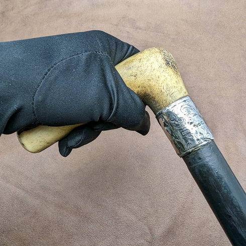 1894 British Antique Men's Walking Stick Deer Antlers Clutch Handle Thick Shaft 80cm