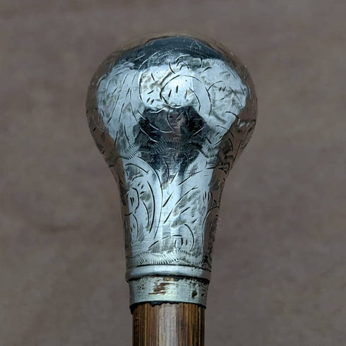1919 British antique ladies walking stick, sterling silver, round handle, 82cm