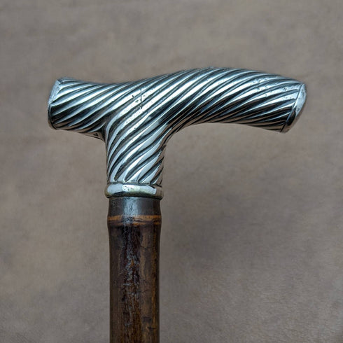 1890 年英國古董男士手杖純銀德比手柄 92 厘米